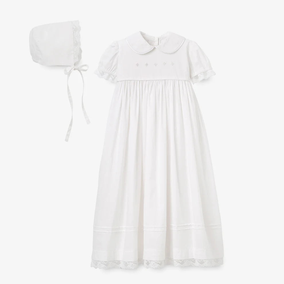 3 Piece Smocked Christening Set With Bonnet