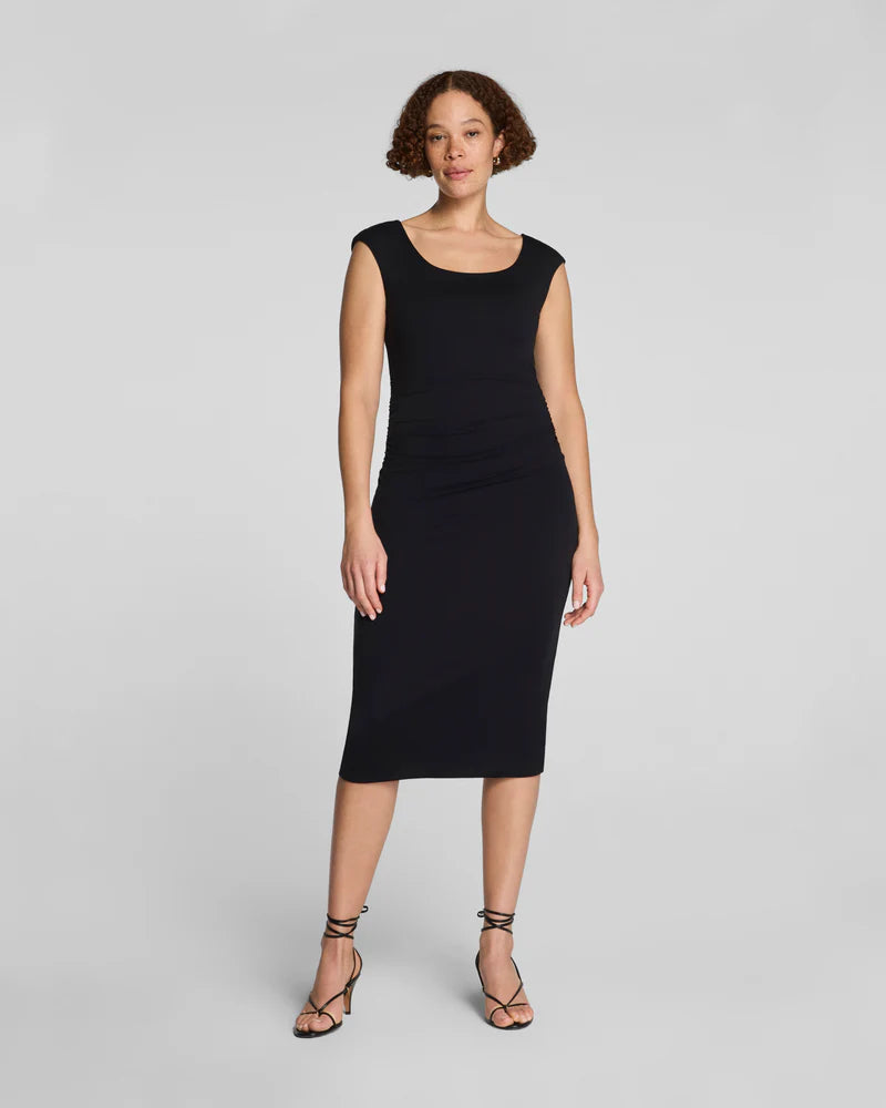 Jersey Scoop Neck Ruched Midi Dress - Black SYNPLE Jersey Scoop Neck Ruched Midi Dress - Black SYNPLE