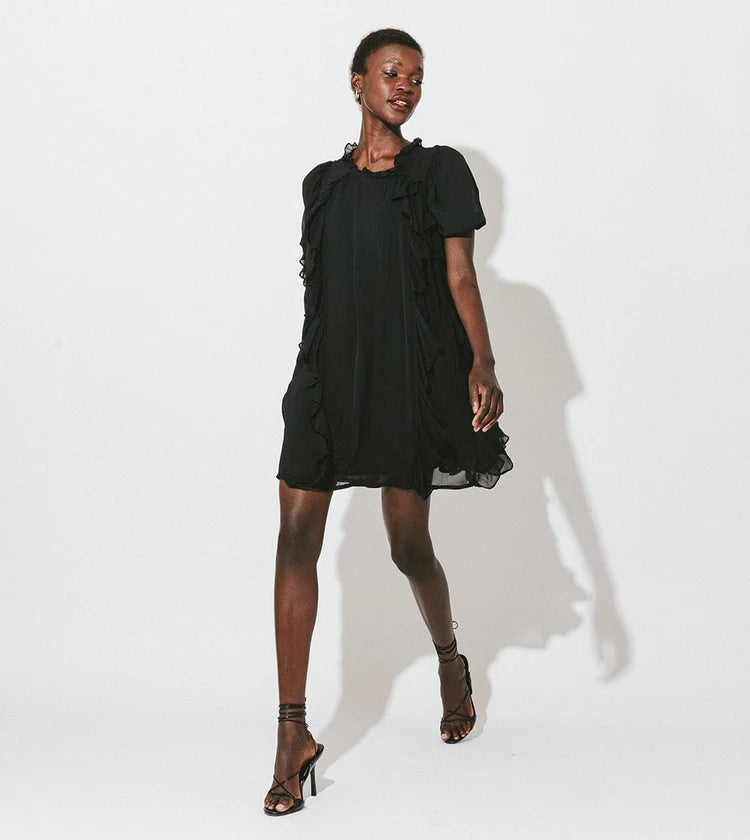 Aubrey Ruched Mini Dress - Black - More Sizes