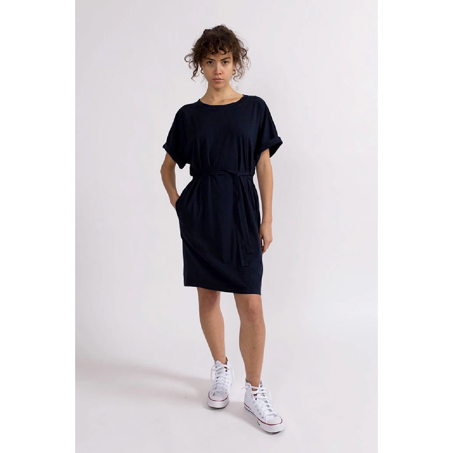 Cotton Jersey Tie Waist Dress- New Navy – SYNPLE